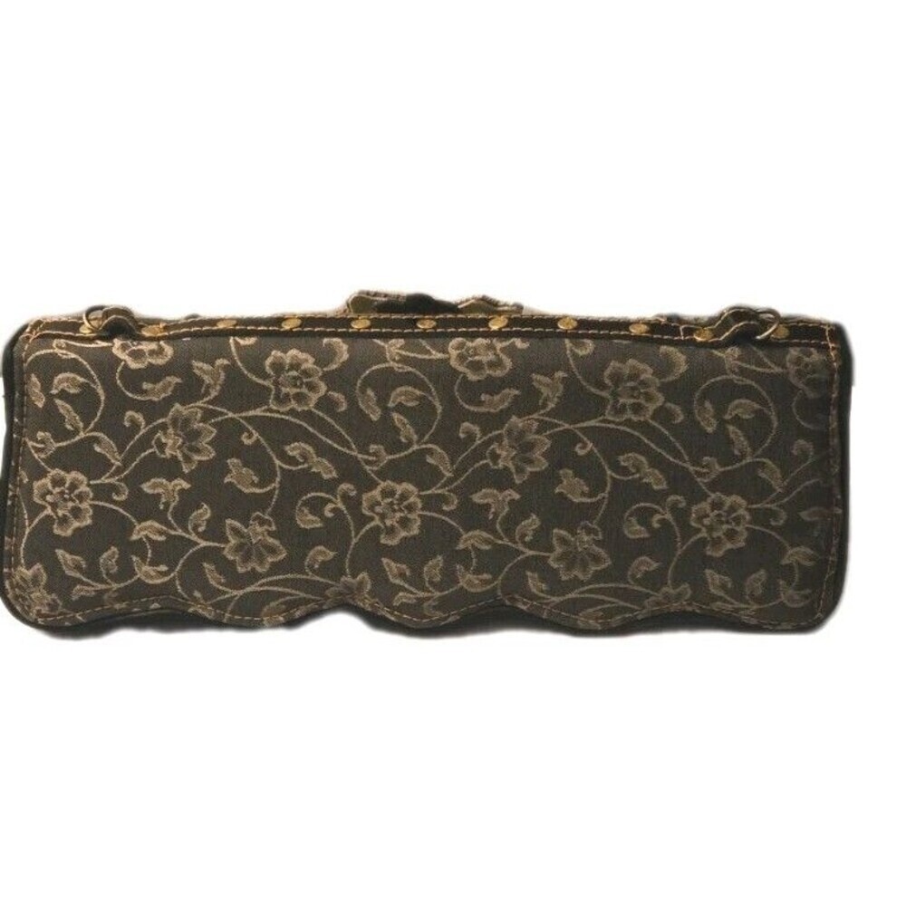 Vintage Mary Frances Suede Bag Clutch Chartreuse Brown Floral Beaded Checkered - Picture 6 of 14